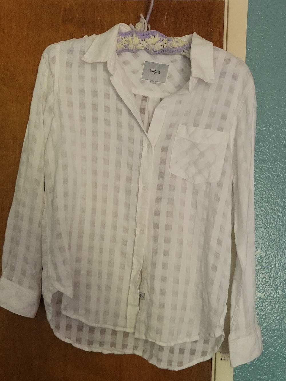 Rails White Button-Up Sheer Check Shirt
